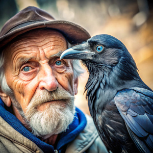 der rabe mit blauen augen und der alte mann in deutschland