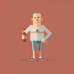 angry slav gopnik in adidas with beer bottle flat style minimalism art