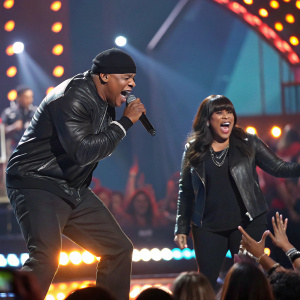 LL Cool J and Simone Johnson on stage during a high-energy performance at the Grammy Awards.