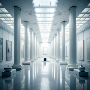 Large white minimalist space of modern art filled with light.

