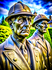 A bronze statue of Sherlock Holmes and Dr. Watson