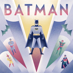 A promotional poster for the 1966 'Batman' film. Featuring a colorful collage of action-packed scenes and key characters. Batman stands out in a striking pose. Bright hues of yellow, red, blue, and green dominate the design. The bold title 'BATMAN' is prominently displayed.