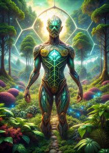  exagonal humanoid organic forest, body full