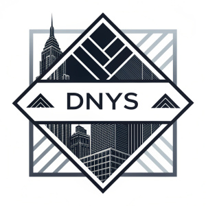Abstract logo with sleek lines and geometric shapes. The brand name 'DNYS' is displayed in a bold, modern sans-serif font.