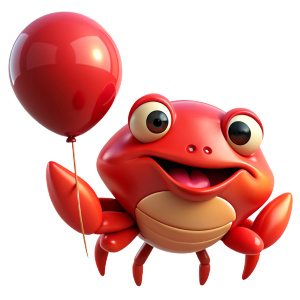cute crab  holding a balloon