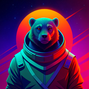 grizzly astronaut in the space, the style of retrofuturism

