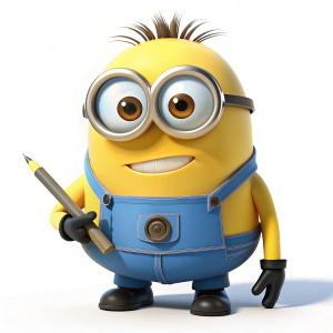 minion, fondo blanco, escribiendo