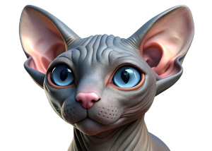 hairless cat old grey, dirty ears, with mustash