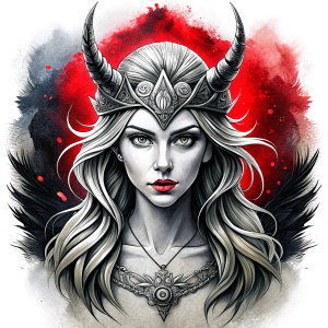 Nordic Godness Snotra - perfect realistic art, high-definition grey and black, white background tattoo design