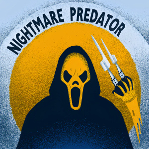 Logo of Freddy Krueger from 'A Nightmare on Elm Street' series. The iconic character is shown in a menacing pose, with a scarred, skull-like face and robe-like attire, alongside the text 'Nightmare Predator'