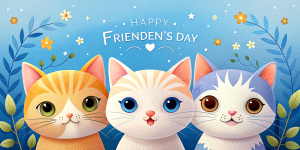 Design for "friendship day", Happy cats, minimalist style, cats all-encompassing design, design template, horizontal, 8k, UHD