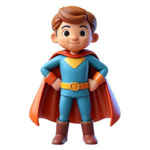 Full body portrait, Brave heroic and powerful superhero, kid wearing a cape. isolatet transparent background