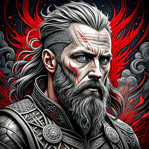 Nordic ragnar - perfect realistic art, high-definition grey and black, white background tattoo design