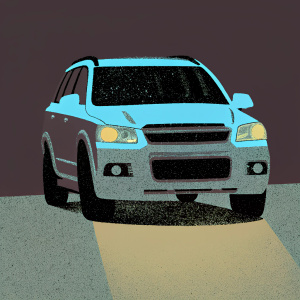 Modified Chevrolet Captiva 2.2 VCDI 184 PS on display. Dark background, highlighting car's features and brand logos