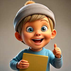 A happy child holds a sign with the inscription "Chebi.kz "