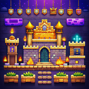 sprite sheet, video game assets for a game set in a fantasy medieval kingdom --niji