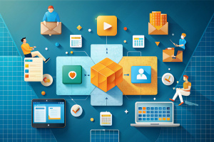 Illustrate the seamless integration of Notion with external tools for task automation, reducing time spent on repetitive administrative tasks. Explore how Notion connects with apps like Zapier or IFTTT, enabling automatic task updates, calendar event synchronization, and more. Show Notion as the central hub connecting various tools for a smooth and efficient workflow.