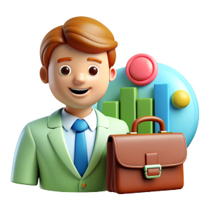 Generate 3D assets with a cartoon style featuring business and finance themes for microstock purposes. Include the following elements:

Cartoon characters in various business attire, such as entrepreneurs, accountants, or executives.
Objects such as desks, laptops, and business documents that convey a sense of business activities.
Use bright and enjoyable colors that align with the cartoon style.
