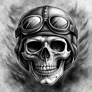 motorcycle biker skull tattoo design - perfect realistic art - high-definition - grey and black - white background 