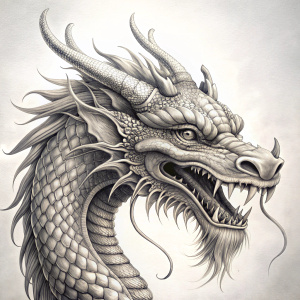 The head of the evil Chinese dragon profile pencil drawing 4k