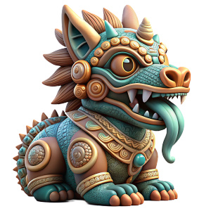 Stylized dragon Stone Aztec statue 3d style