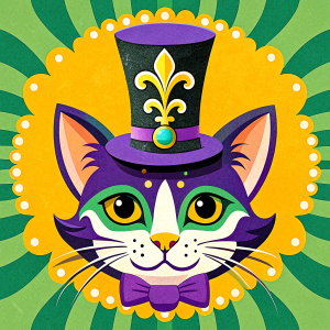 Mardi Gras cat Top Hat