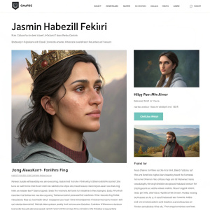 Screenshot of webpage featuring an article on Jasmin Habezai-Fekri's artwork inspired by 'King Arthur.' The page includes a detailed introduction and several 3D renderings.