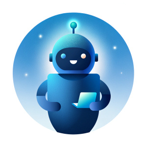 Minimalist UI illustration of a {Cute robot holding a barcode scanner in his hand}.