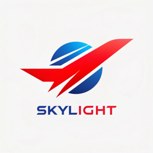 Логотип авиакомпании с названием "Skylight в красно-синих цветах.