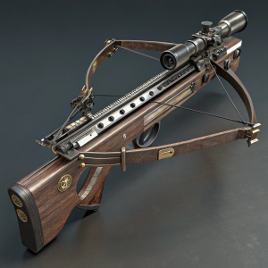 3D model of a high-tech crossbow from Dishonored 2. Created by Fabrice Rastetter. Futuristic design with detailed components and sleek appearance.