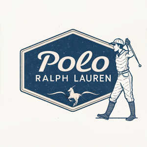 Vintage-style 'Polo Ralph Lauren' logo, featuring a bold script font. Classic polo player image alongside the brand name.