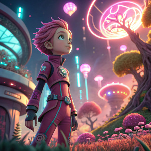 3D artwork featuring Aelita from Code Lyoko, vibrant digital environment