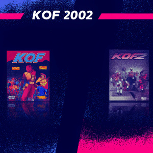 Comparison graphic showcasing different versions of KOF 2002. Featuring artwork and details from arcade, console releases.