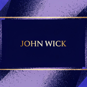 Business card design for John Wick, dark and sleek aesthetic. Gold accents and textured background