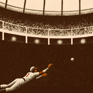 Baseball player Carlos Correa, wearing Houston Astros jersey number 1, diving for a ball in a stadium filled with cheering fans.