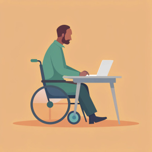 man in wheelchair working