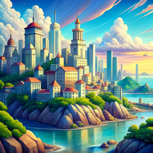 anime background sea city