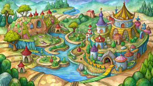 map of city cartoon of Alice in Wonderland