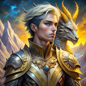  painting of a young man in armor holding a dragon, portrait of a male elf, male elf, fantasy male portrait, beautiful male elf, portrait of a young elf wizard, portrait of an elven warrior, epic exquisite character art, human male paladin, beautiful androgynous prince, epic fantasy art style, fantasy-Art, the smug smile of a man