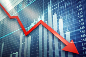 Economic Recession: Downtrend graph with red arrow pointing downwards, indicating economic downturn.




