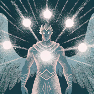 Digital artwork showcasing Varus from League of Legends in his celestial form. Varus is depicted with an icy, ethereal appearance.