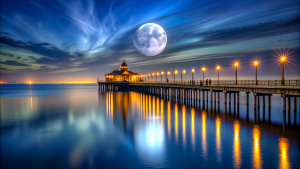 pier full moon still water city