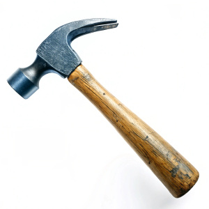 create a high quality a very old claw hammer  on white 
  background