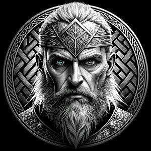 walhalla, viking warrior,  runics face, black work, white backrounds