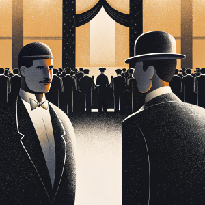 Ira Melnitsky and Jefferson Mays at the Tourneau Bryant Park Grand Opening. Confident and reserved expressions respectively. Luxurious interior with golden lighting, well-dressed crowd.