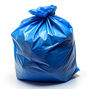 empty blue plastic garbage bag