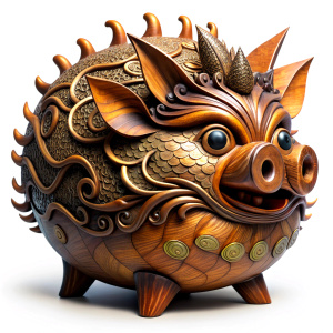 a wooden piggy bank in the form of a dragon