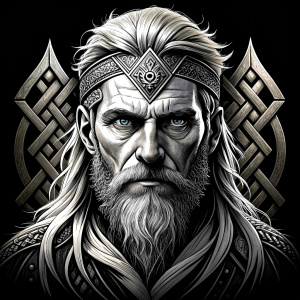 walhalla, viking warrior,  runics face, black work, white backrounds