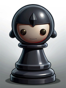 EL PEÓN de ajedrez negro, estilo chibi, enseñando la lengua, sacando la lengua, mas larga y enojado con las cejas en angulo