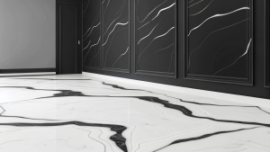 marble white epoxy floor with black matte wall